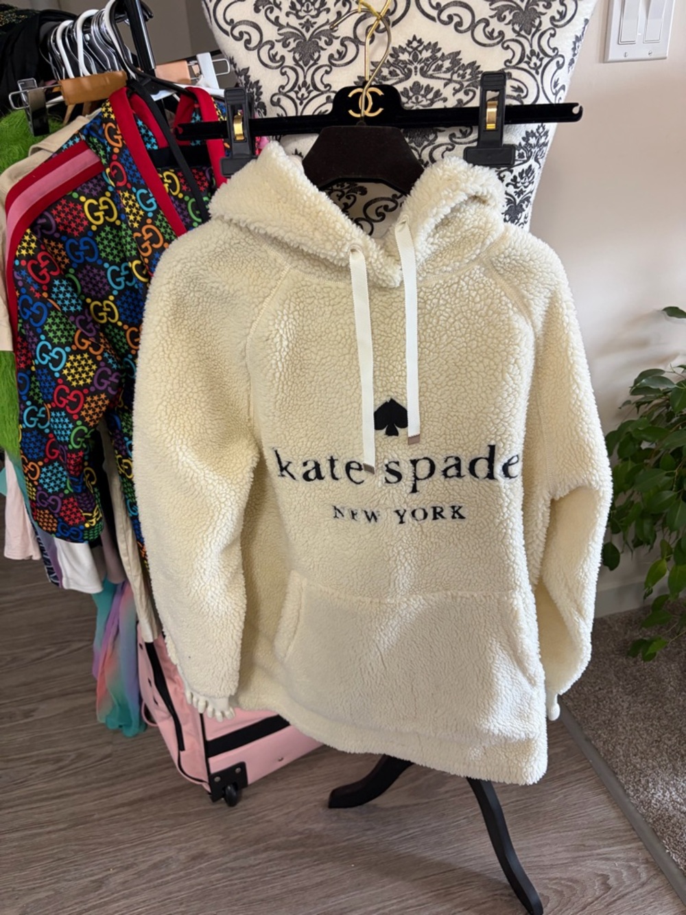 kATE SPADE - Cream Sherpa Hoodie with Logo